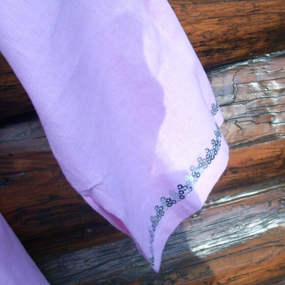 EUC Pink Sequin Embellished Tunic Linen type fabric SZ M - Picture 4 of 4